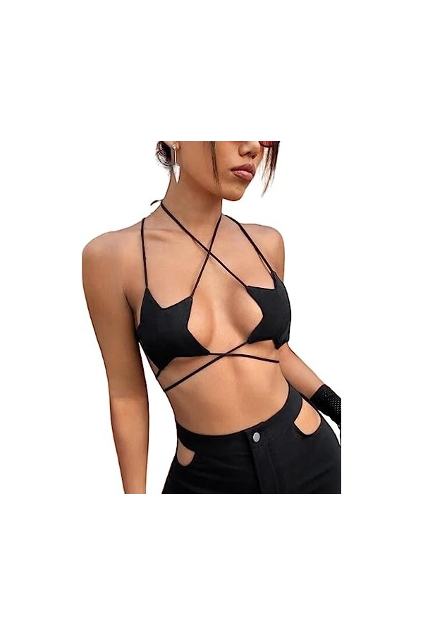 Rave Star Top pour femme - Sexy dos nu - Soutien-gorge de danse dos nu avec bretelles croisées - Tenue de musique et festival