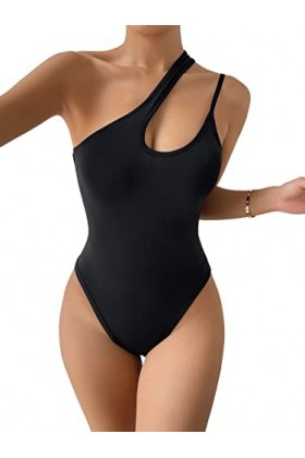 GORGLITTER Body sexy avec décolleté asymétrique pour femme avec une épaule, Noir , L