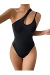 GORGLITTER Body sexy avec décolleté asymétrique pour femme avec une épaule, Noir , L