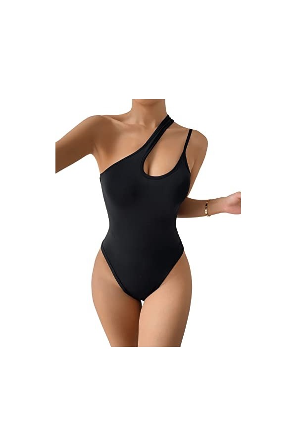 GORGLITTER Body sexy avec décolleté asymétrique pour femme avec une épaule, Noir , L