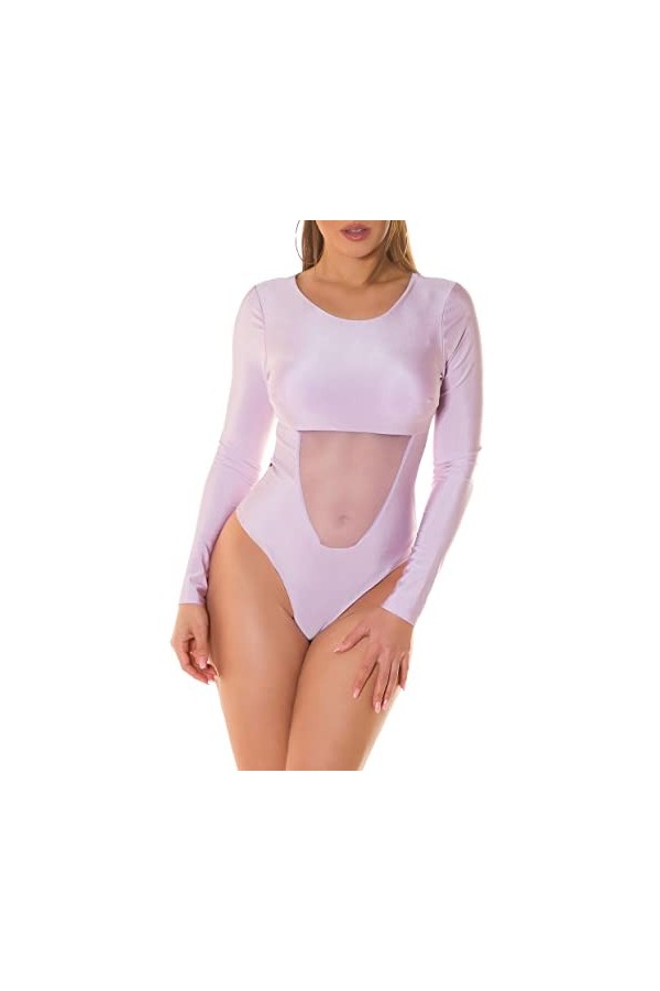 Koucla Shiny Body Top à manches longues avec empiècement en maille chaude, bleu clair, taille unique