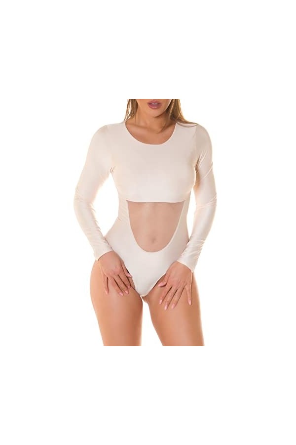 Koucla Shiny Body Top à manches longues avec empiècement en maille chaude, bleu clair, taille unique