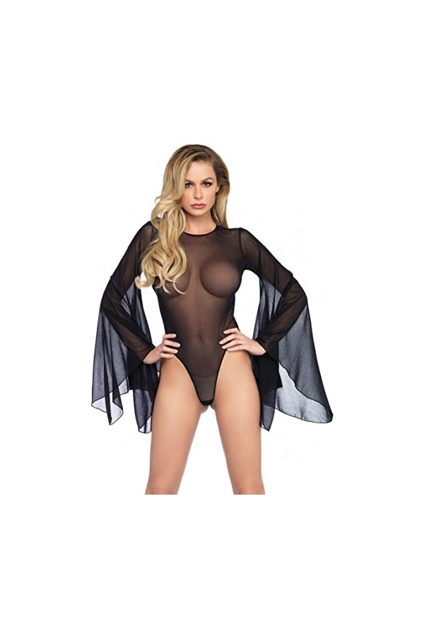 Leg Avenue 89206 Teddy en Mesh à Manches Longues en Forme de Cloche Noir Taille S/M EUR 38-40