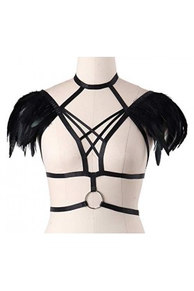 BODY CAGE Femme Plume Harnais &nbsp;Soutien-Gorge Harnais De Corps Gothique Punk sous-vêtements De Danse Accessoires Noir 