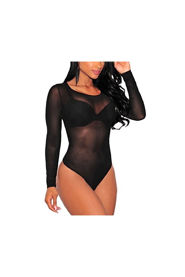 SEBOWEL Bodys Femme sexy en maille fine Combinaison à Body à manches courtes Bodysuit Clubwear