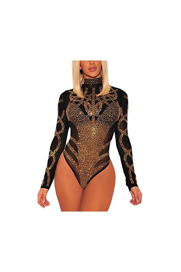 SEBOWEL Bodys Femme sexy en maille fine Combinaison à Body à manches courtes Bodysuit Clubwear