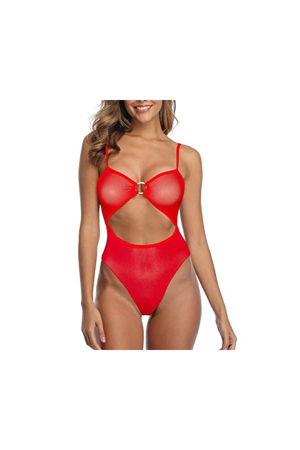 SHERRYLO Maillot de bain une pièce transparent pour femme - Monokini sexy en maille - Noir, noir, Taille L