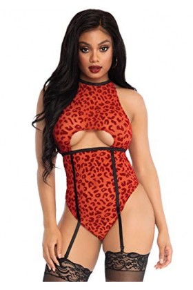 Leg Avenue Body en Mesh Transparente avec Velours Floqué Léopard Dos Nu 1 Unité