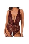 Vinesand Body Sexy Femme érotique Femmes Deep V Halter Lingerie Teddy One-Piece Body Dentelle Vêtements de Nuit Transparent O