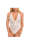 Sexoo Body en V-Cou Sexy en Dentelle avec Nuisettes Teddy Lingerie Dos Nu sous-Vêtements De Nuit Transparent Ouverte pour Fem