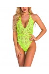 Sexoo Body en V-Cou Sexy en Dentelle avec Nuisettes Teddy Lingerie Dos Nu sous-Vêtements De Nuit Transparent Ouverte pour Fem