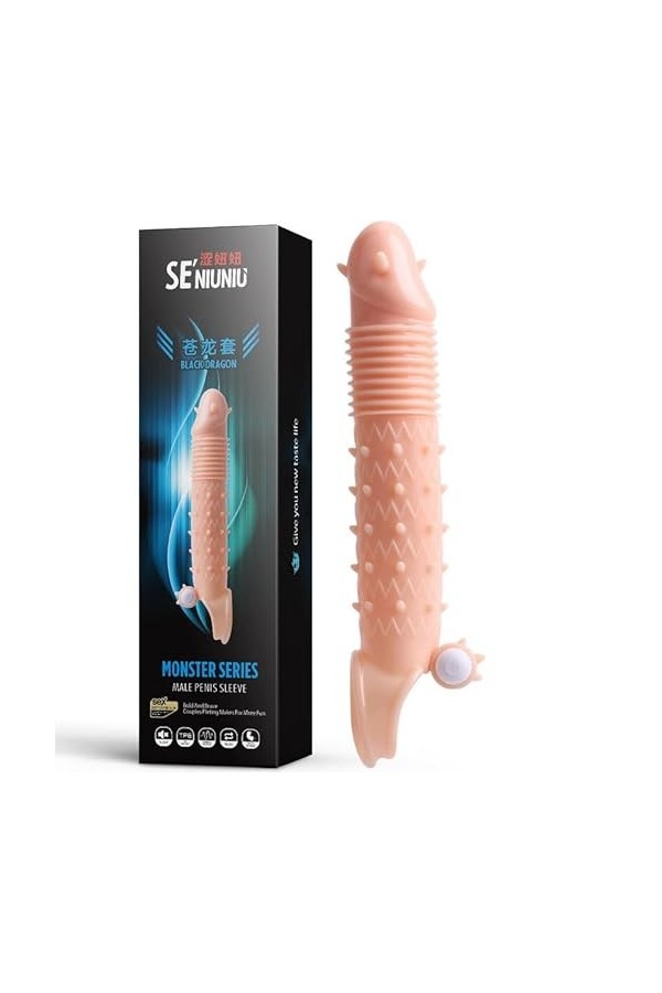 Extenseur De PéNis Gaines Pour Pénis PréServatif De Vibration RéAliste En Silicone Pour Homme PréServatif éLastique Stimulant