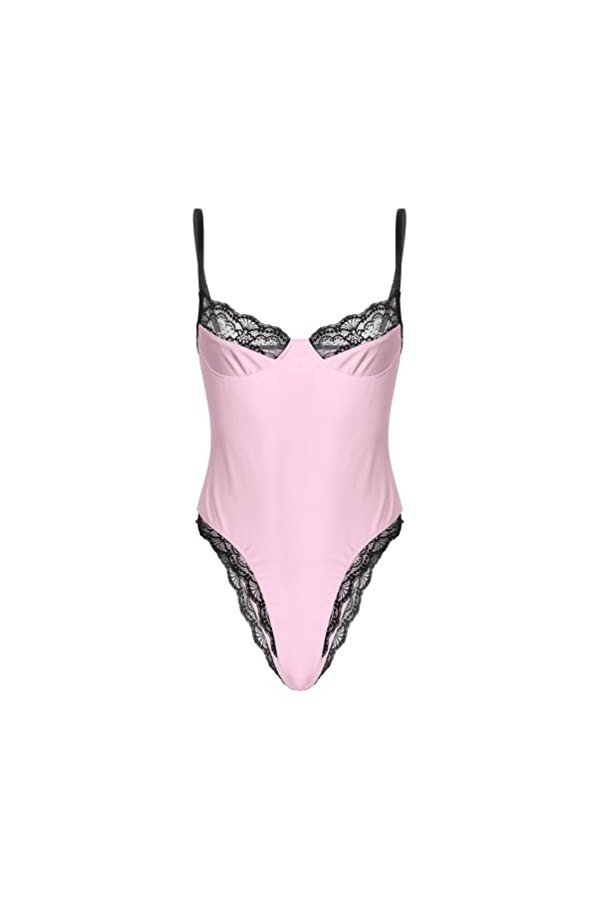 iiniim Homme Sissy Lingerie Sexy Dentelle Body String Transparent Combinaison Ouvert Wetlook Bodysuit Nuisette Babydoll Vêtem