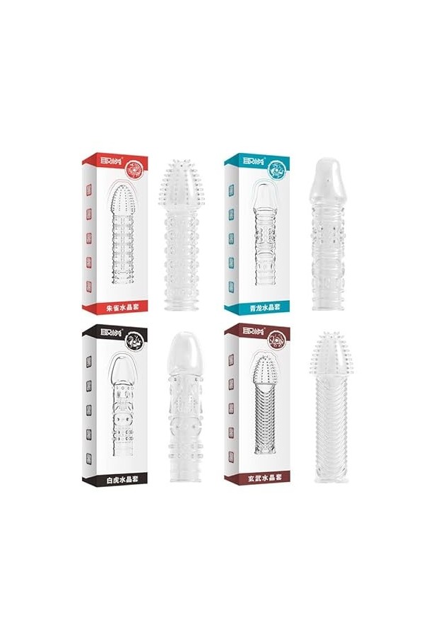 4pcs penien Agrandir pour Homme Manchon de pénis pour hommes Thread Extension Cock Sleeves Dick Sock Préservatifs réutilisabl