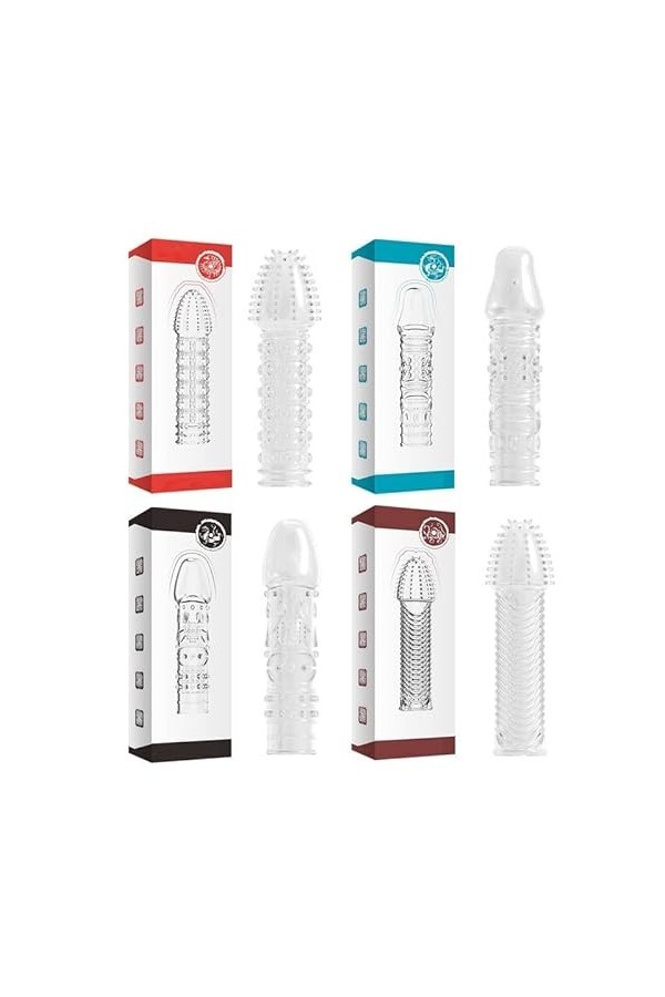 4pcs penien Agrandir pour Homme Manchon de pénis pour hommes Thread Extension Cock Sleeves Dick Sock Préservatifs réutilisabl