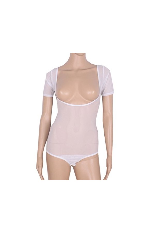 LinvMe Maille Filet Transparente Poitrine Ouvert De Danse du Ventre De Femmes Bodysuit Blanc