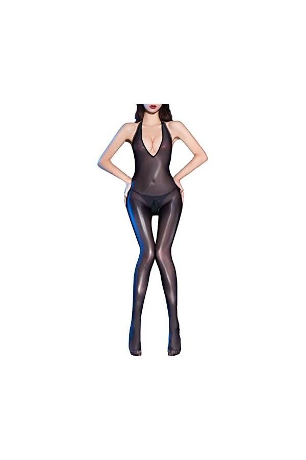 Alvivi Femme Bodysuit Brillant Ouvert Entrejambe Bodystocking Catsuit Lingerie Nuisette Sexy Erotique Combinaison Manches Lon
