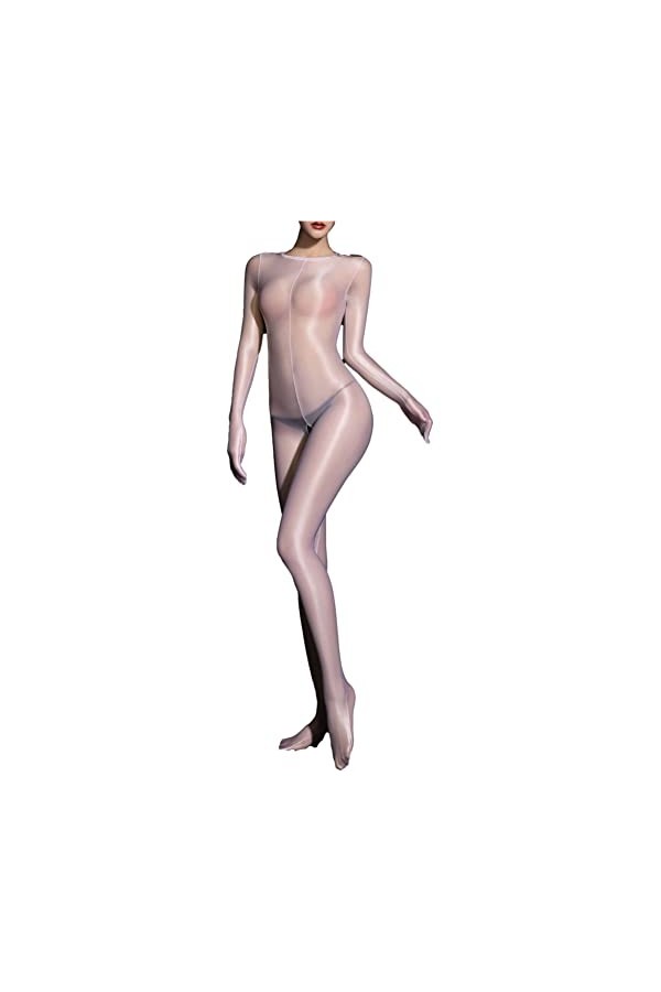 Alvivi Femme Bodysuit Brillant Ouvert Entrejambe Bodystocking Catsuit Lingerie Nuisette Sexy Erotique Combinaison Manches Lon