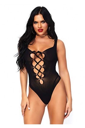 Leg Avenue 81555 Body String Opaque avec Laçage à lavant Noir Taille Unique 36-40