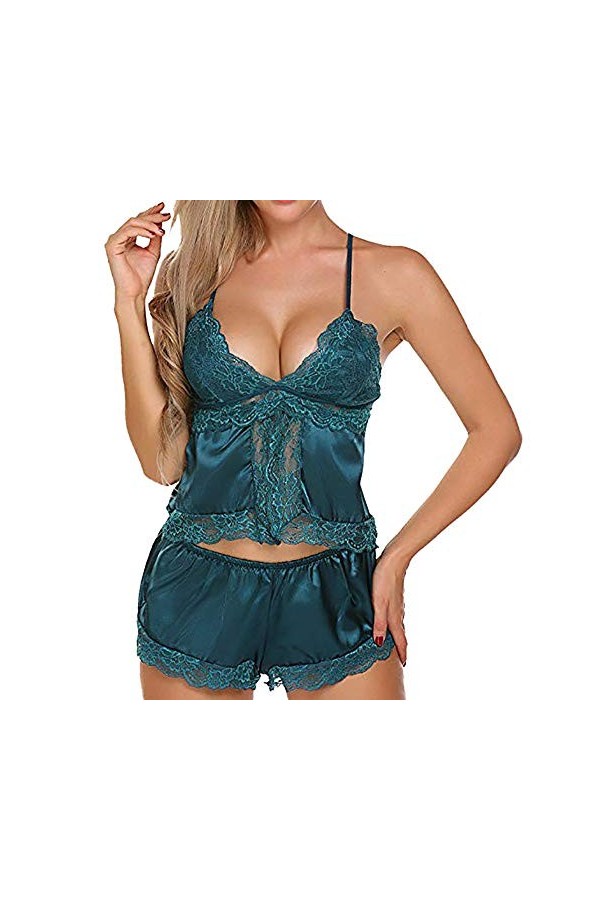 Angelof Nuisette Dessous Coquin 2 Sets Dentelle Bodydoll V-Neck Dentelle DéTails Pyjamas Lingerie Sexy Femme Erotique Coquine