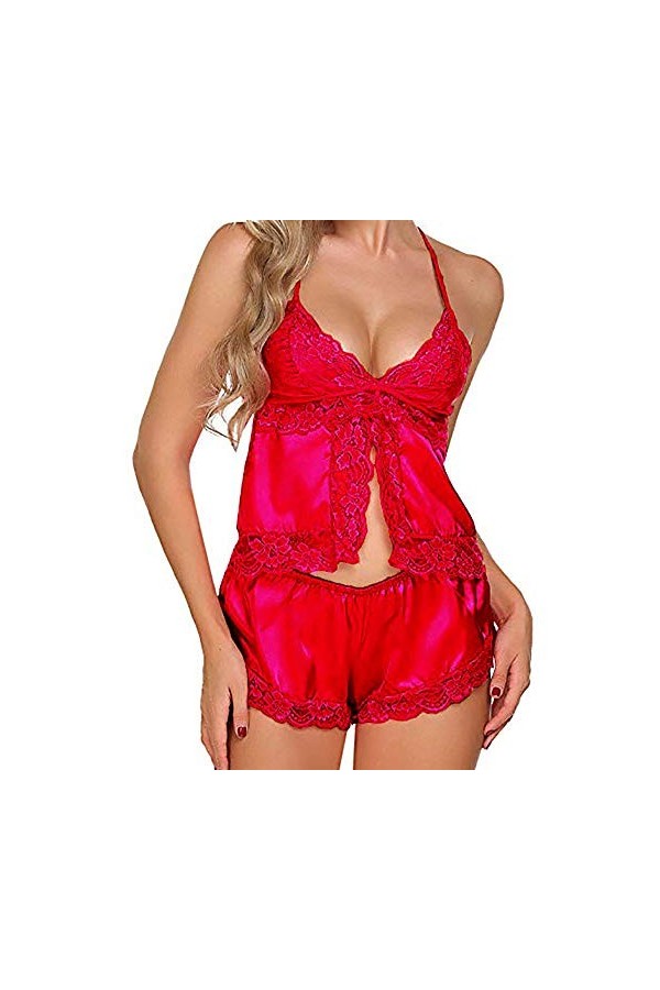 Angelof Nuisette Dessous Coquin 2 Sets Dentelle Bodydoll V-Neck Dentelle DéTails Pyjamas Lingerie Sexy Femme Erotique Coquine