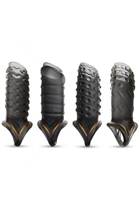 4pcs réutilisables Manchon de p?n?s Måscúlìn Ánnêåux Pêńień C*ôckrîng ânnêaux Silicone Préservatif Manchon Dents Couverture