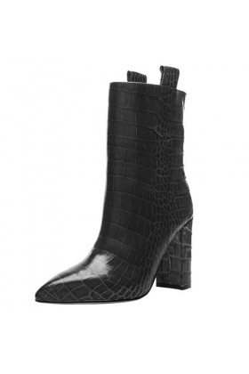 WOkismD 10.5CM/4.13IN Bout Pointu Talon Épais Lâche Manches Courtes Bottes À La Mode Pierre Motif Correspondant Casual Grande