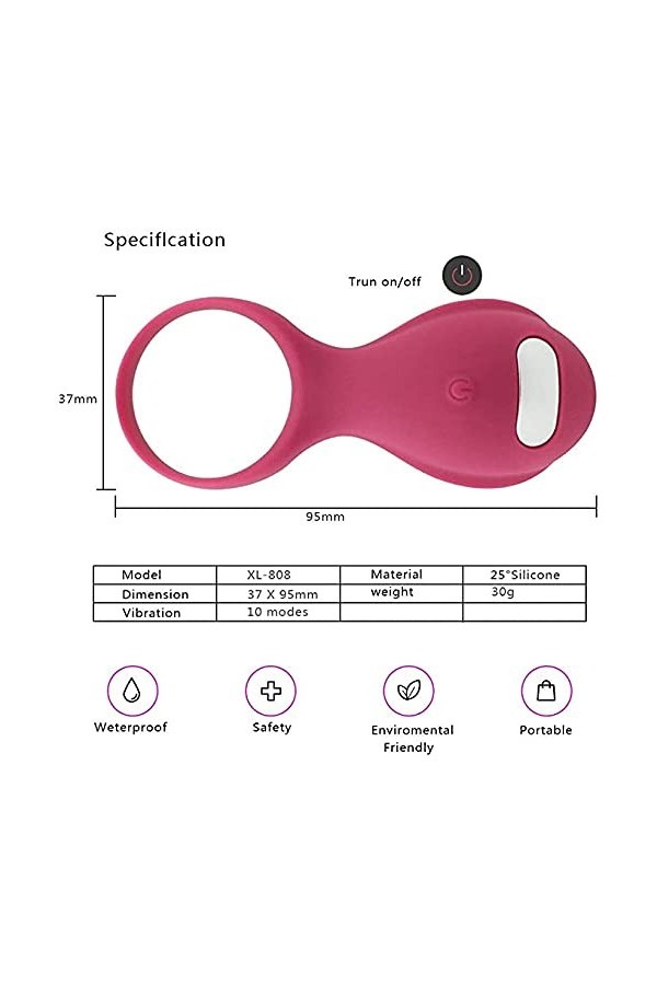 Anneau de pénis en Silicone avec Le Mode de Vibration à fréquence Couple et élastique Cockring Homme T-Shirt Y2K
