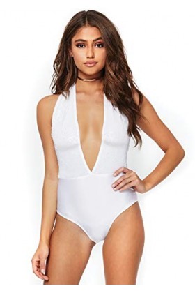 Leg Avenue- Leg Avenue86740 Body Halter à Sequins Blanc Taille 40-42 86740, Damen, 8674002002, Größe M EUR 38/40 
