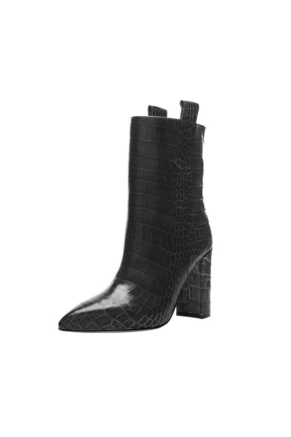 WOkismD 10.5CM/4.13IN Bout Pointu Talon Épais Lâche Manches Courtes Bottes À La Mode Pierre Motif Correspondant Casual Grande