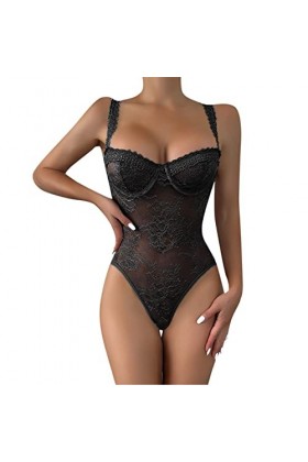 Dasongff Body Femme Sexy Chic Ouvert Nuisettes Sensuelle avec Motif Jacquard Teddy Une Piece Lingerie Érotique Sexy Hot Coqui