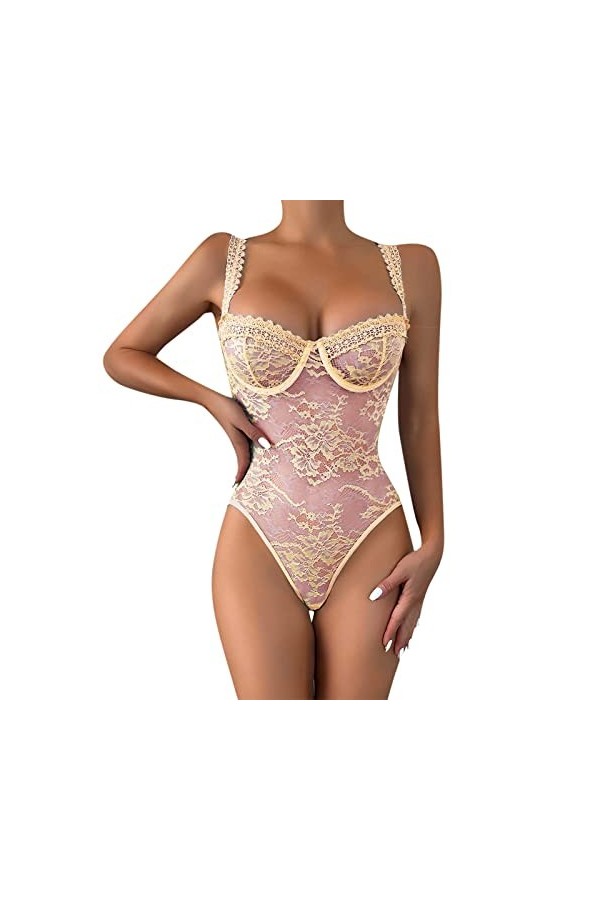 Dasongff Body Femme Sexy Chic Ouvert Nuisettes Sensuelle avec Motif Jacquard Teddy Une Piece Lingerie Érotique Sexy Hot Coqui