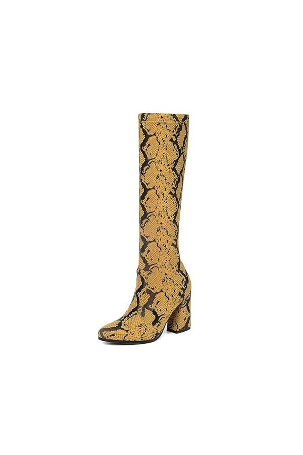 WOkismD 9 CM/3.54IN Nouveau Automne Et Hiver T Étape Catwalk Épais Talon Haute Bottes Super Haute Talon Élastique Bottes,Jaun