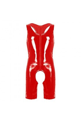 ranrann Body Homme Sexy String Ouvert Bodysuit Cuir Verni High Cut Combinaison Zipper Justaucorps Wetlook Lingerie Erotique J