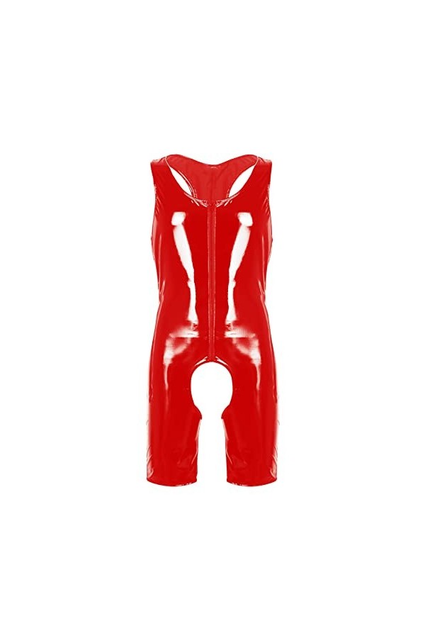 ranrann Body Homme Sexy String Ouvert Bodysuit Cuir Verni High Cut Combinaison Zipper Justaucorps Wetlook Lingerie Erotique J