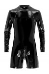 Aiihoo Combinaison Homme Sexy Latex Manches Longues Catsuit Cuir Verni Leotard Lingerie Zip Jumpsuit Wetlook Body Erotique Ga