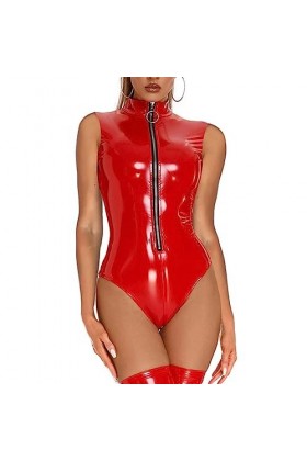 Body de réservoir en cuir brillant grande taille pour femmes&nbsp;&nbsp;&nbsp;poitrine chaude dames brillant façonnage justaucorps en Latex 