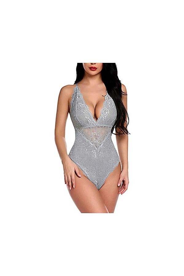 FNKDOR Lingerie Sexy pour Femmes Body et Combinaison Dos Nu en Dentelle avec Décolleté en V Sexy Teddy Lingerie Dos Nu sous-V