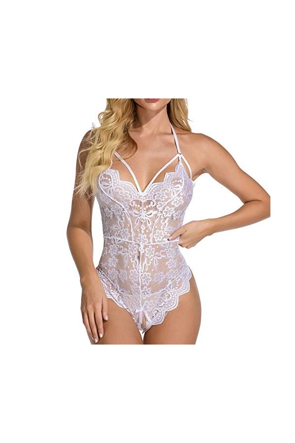 FNKDOR Lingerie Sexy pour Femmes Body et Combinaison Dos Nu en Dentelle avec Décolleté en V Sexy Teddy Lingerie Dos Nu sous-V
