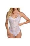 FNKDOR Lingerie Sexy pour Femmes Body et Combinaison Dos Nu en Dentelle avec Décolleté en V Sexy Teddy Lingerie Dos Nu sous-V
