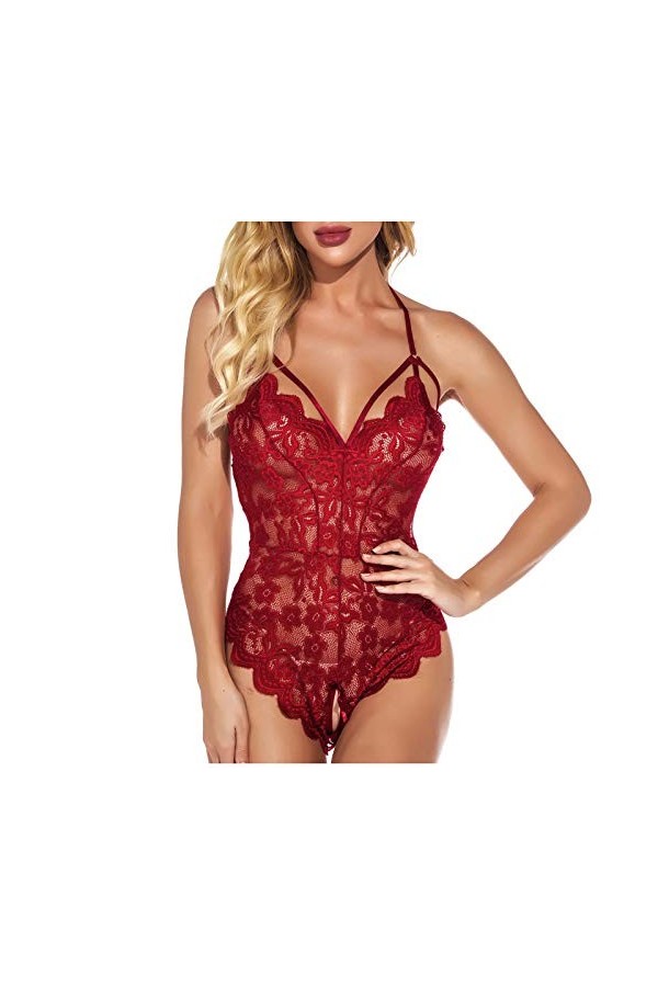 FNKDOR Lingerie Sexy pour Femmes Body et Combinaison Dos Nu en Dentelle avec Décolleté en V Sexy Teddy Lingerie Dos Nu sous-V