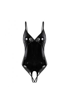 Kaerm Body Sexy Femme Dentelle Combinaison Latex Ouvert Entrejambe par Zip Lingerie Coquine Bustier Harnais Poitrine Décollet