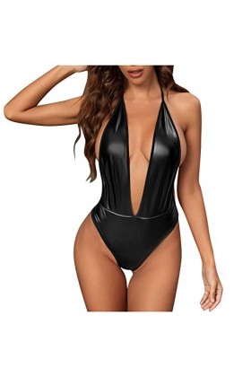 Générique Lingerie Sexy Dos Nu Coquine Hot Lingerie en Maille avec Chaîne en Métal Jumpsuit Femme Tenue Sexy Femme Pute Ensem