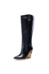 WOkismD 10CM/3.93IN Sexy Femmes Épais Talon Genou Haut Talon Bottes Bout Pointu Slip-On Bottes Mode Talons Hauts Talons Hauts