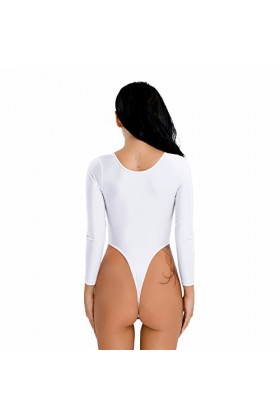 iiniim Justaucorps/Bodys/Tops/T-shirts à Manches Longues en Profond COL V Lisse String Léotard Jumpsuit de Sport Bodycon Ling