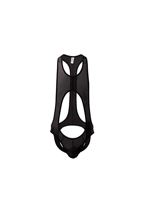 MIYUE Homme String Body Dentelle Transparent Bodysuit Sexy Combinaison sans Manches Bretelles sous-vêtement Lingerie Thong Bi