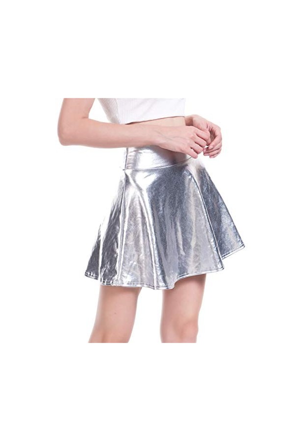 Femmes en Cuir Verni Brillant Jupe Aspect Cuir mouillé Wetlook Unique Mini Robe De Fête Costume Clubwear Soirée Linferie