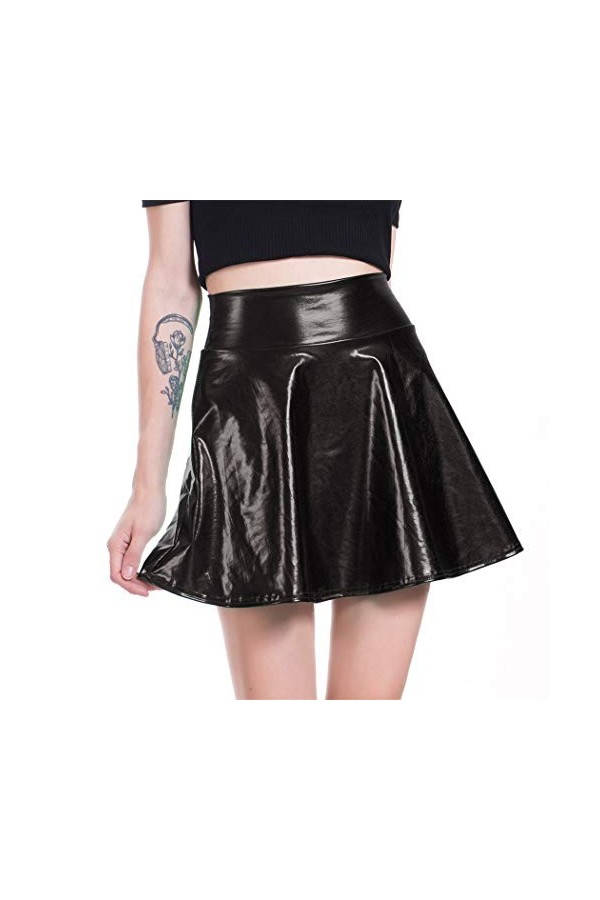 Femmes en Cuir Verni Brillant Jupe Aspect Cuir mouillé Wetlook Unique Mini Robe De Fête Costume Clubwear Soirée Linferie