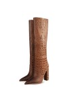 WOkismD 11 CM/4.33IN Sexy Bout Pointu Manches Épais Talon Grande Taille Bottes Externe Usure Haute Bottes,Marron,44 EU