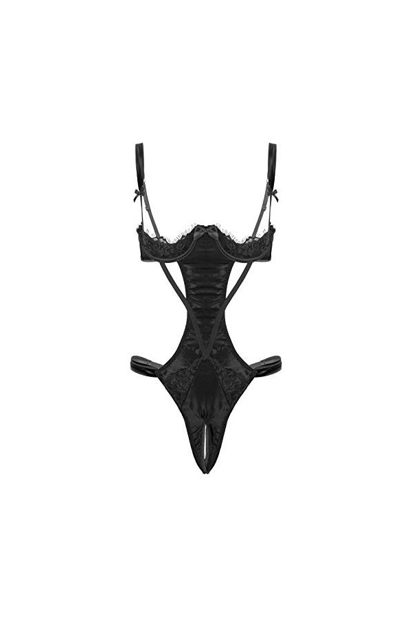 FEESHOW Body String Dentelle Transparent Femme Bikini Sexy Femme Micro String Bain Maillot de Bain 1 Pièce Femme Tankini Ense